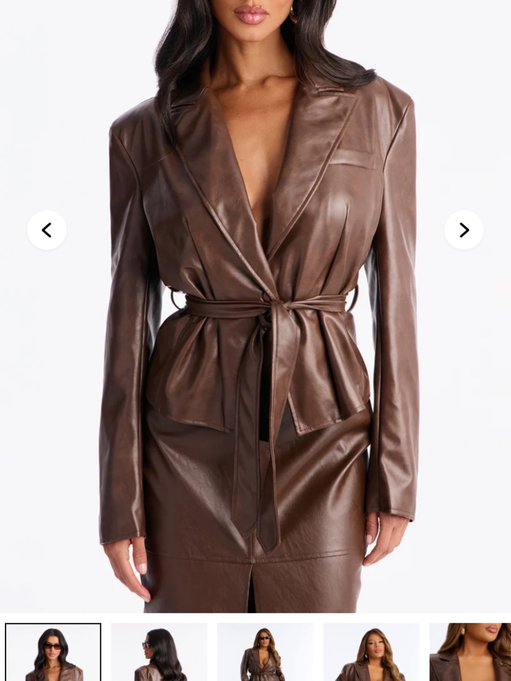 Women's Brown Faux Leather Wrap Jacket with Belt